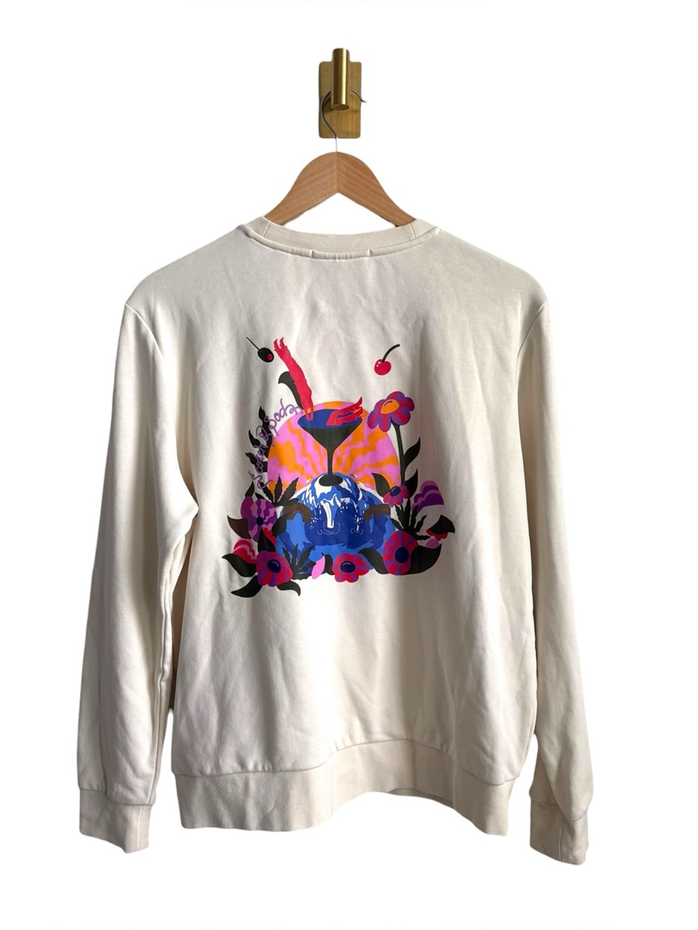Scotch & Soda Retro Cocktail Graphic Crewneck Sweatshirt Cream Size Medium